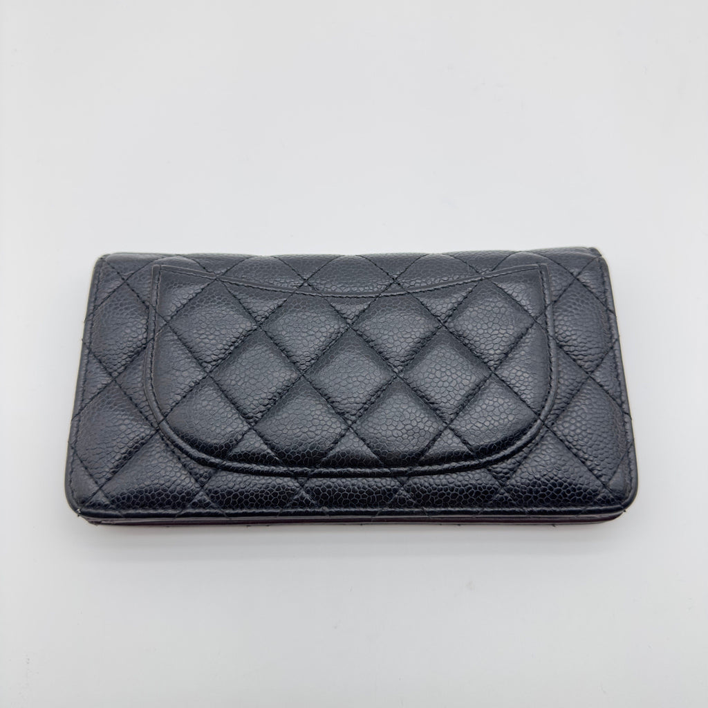 Chanel Quilted Caviar Calfskin Coco Mark Black Long Wallet