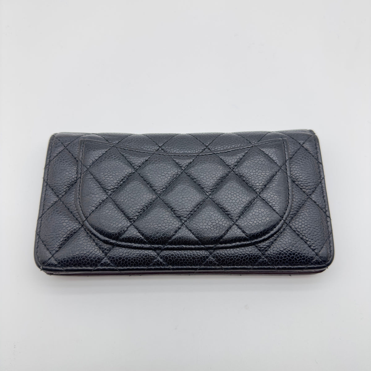 Chanel Quilted Caviar Calfskin Coco Mark Black Long Wallet