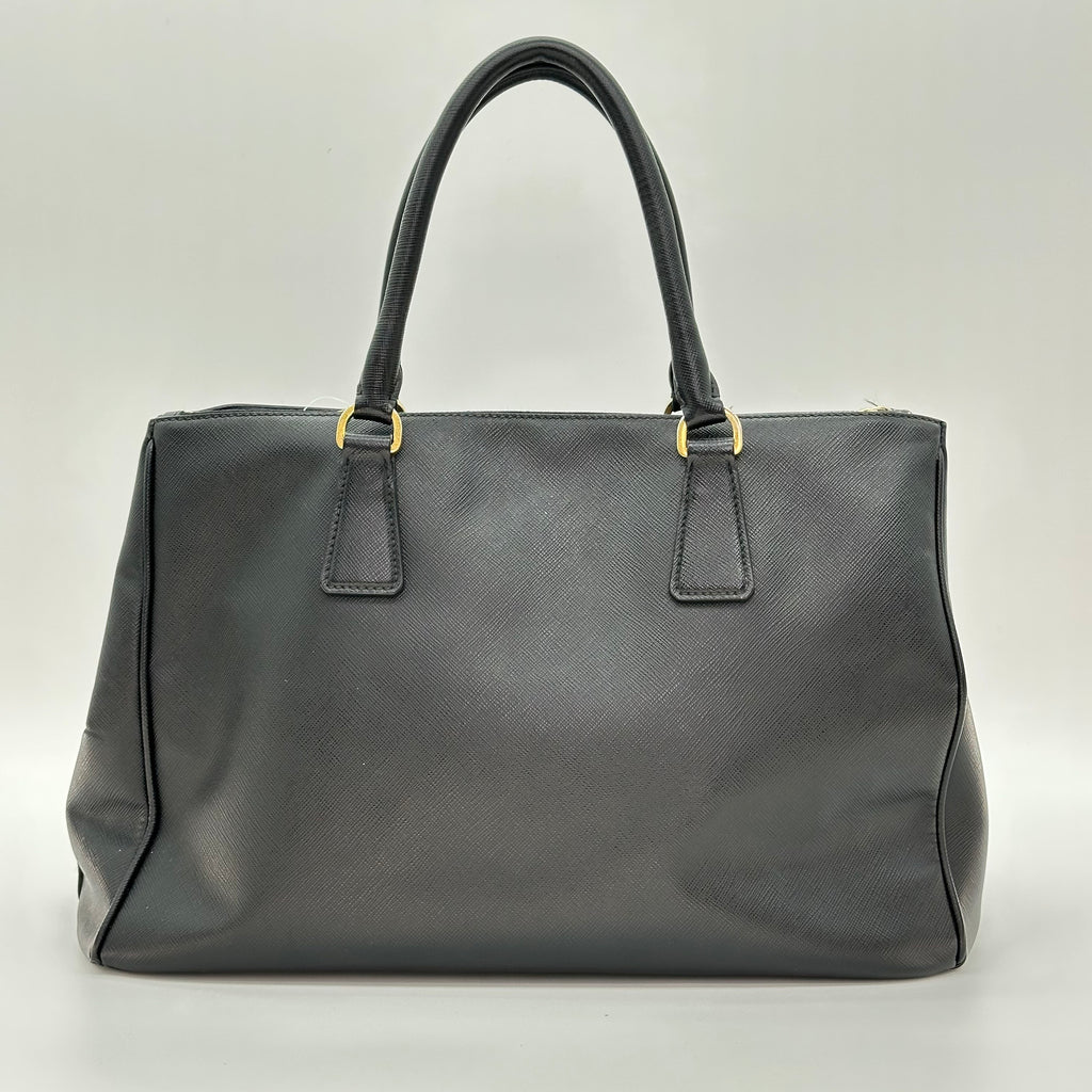 Prada Galleria Saffiano 2Way Handbag Shoulder Bag Black Gold