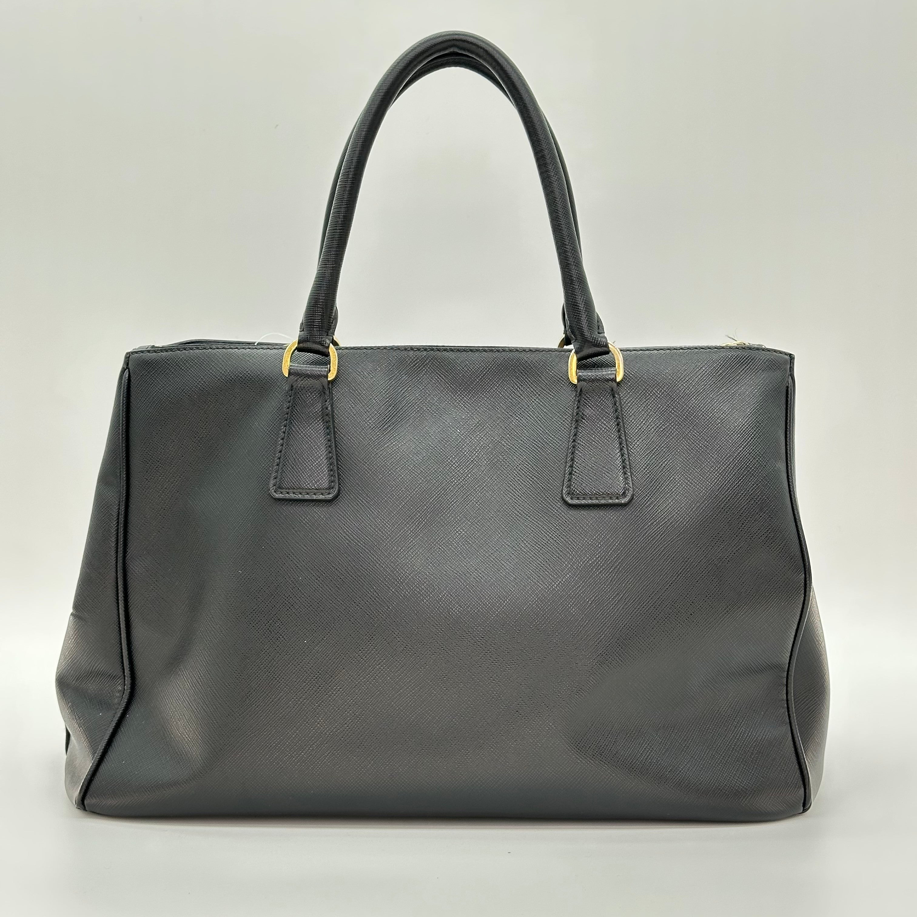 Prada Galleria Saffiano 2Way Handbag Shoulder Bag Black Gold