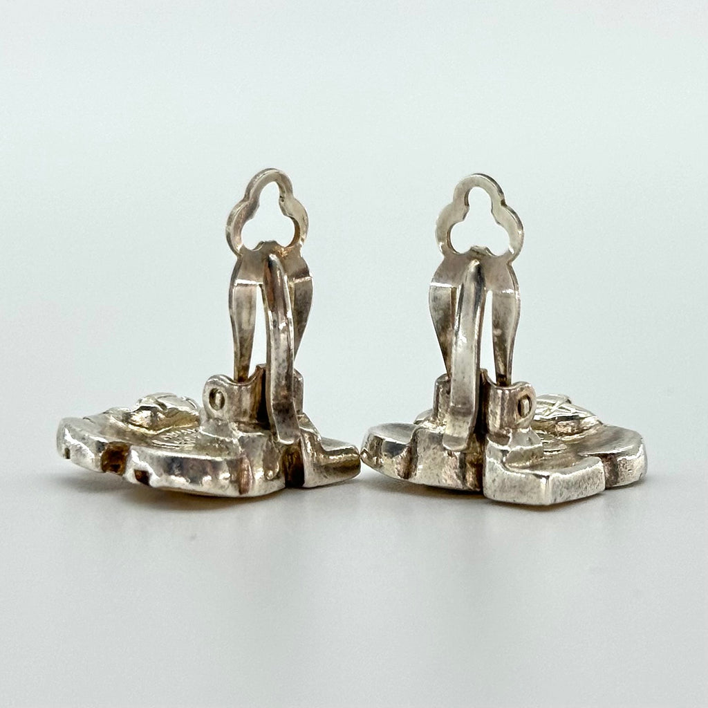 Chanel Earrings 00T Coco Mark Square Alphabet Logo, Silver & Beige