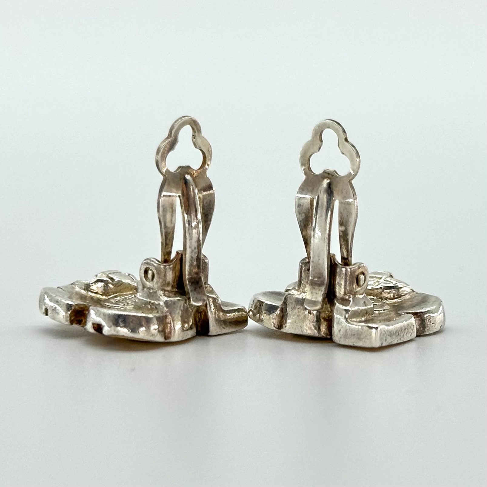 Chanel Earrings 00T Coco Mark Square Alphabet Logo, Silver & Beige