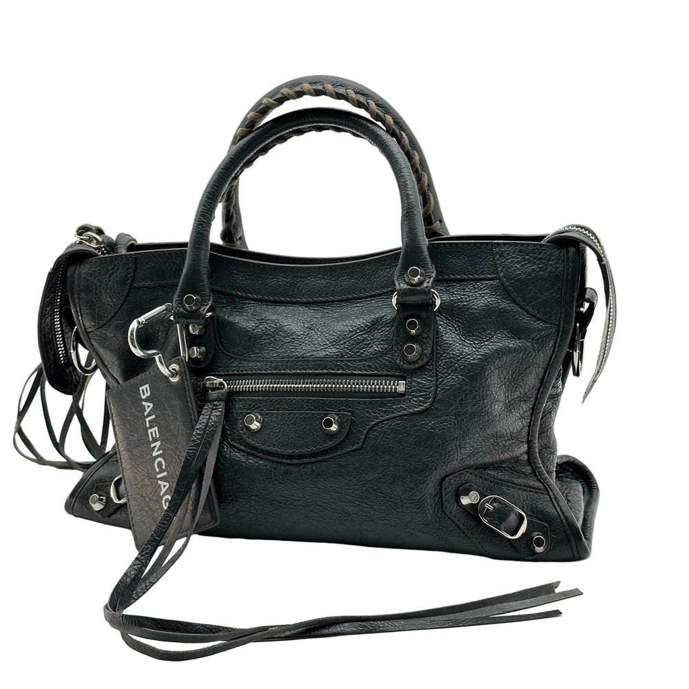Balenciaga  Calfskin Leather  Silver Motorcycle City Bag