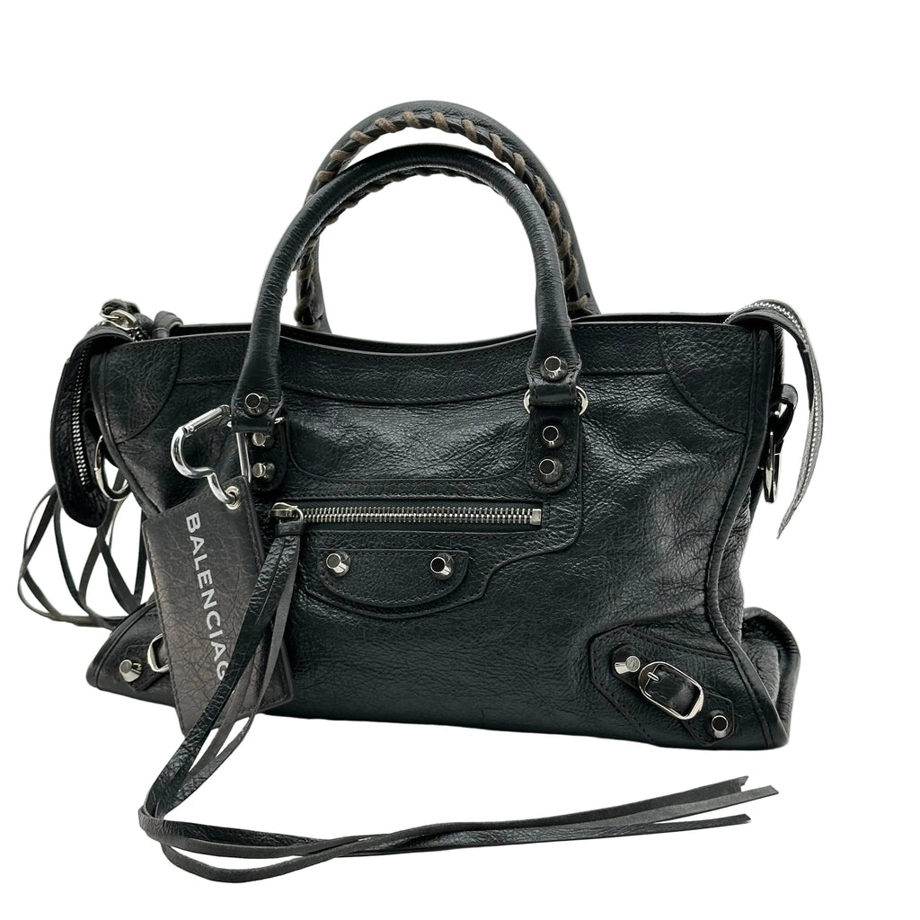 Balenciaga  Calfskin Leather  Silver Motorcycle City Bag