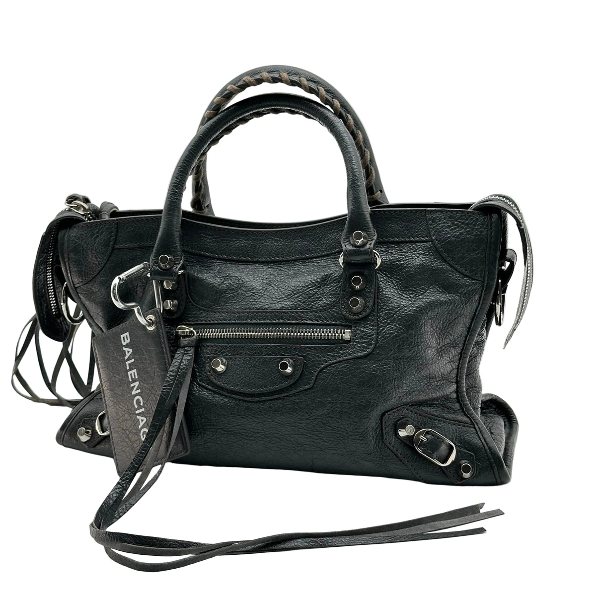Balenciaga Sac de ville de moto argenté en cuir de veau