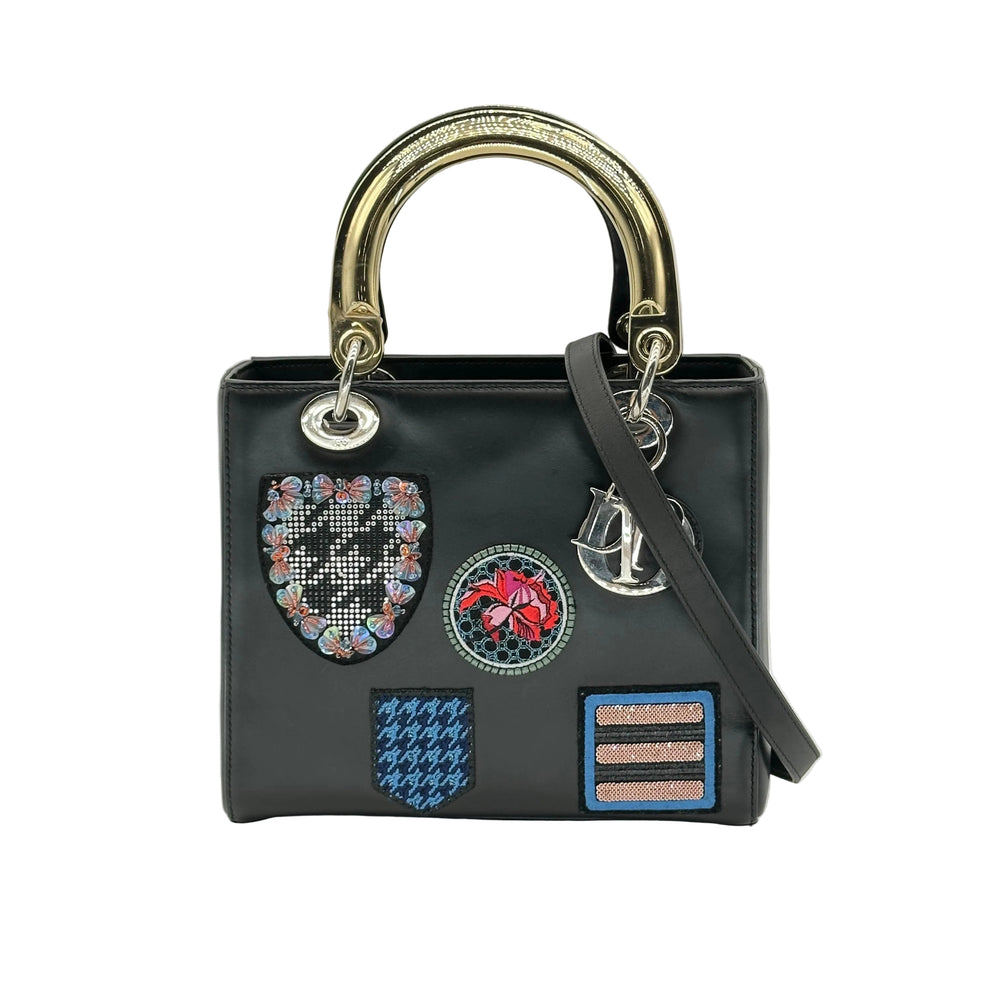 Dior Smooth Calfskin Lucky Badges Lady Dior Medium Black Handbag
