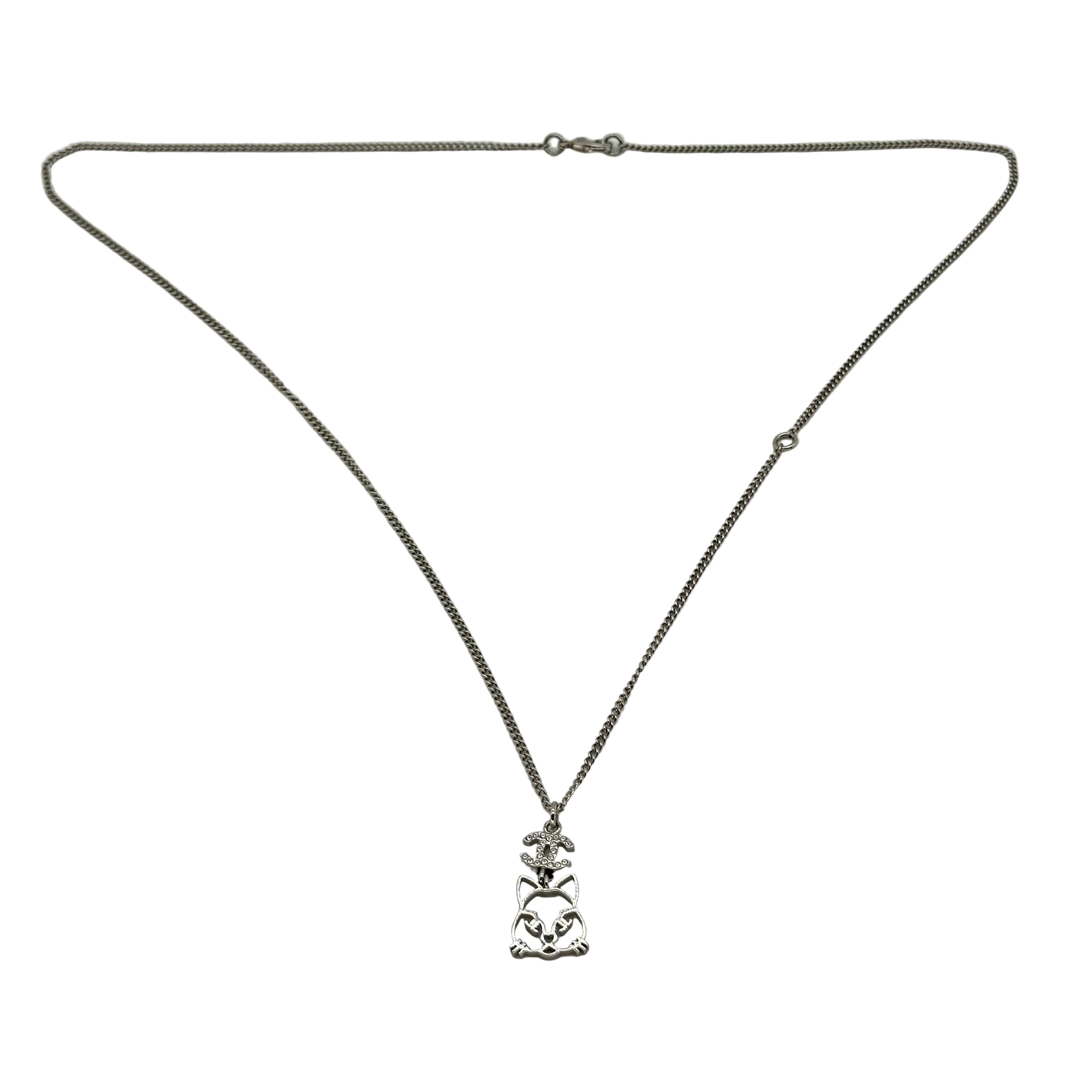 Chanel Rhinestone Double CC Cutout Cat Shape Necklace