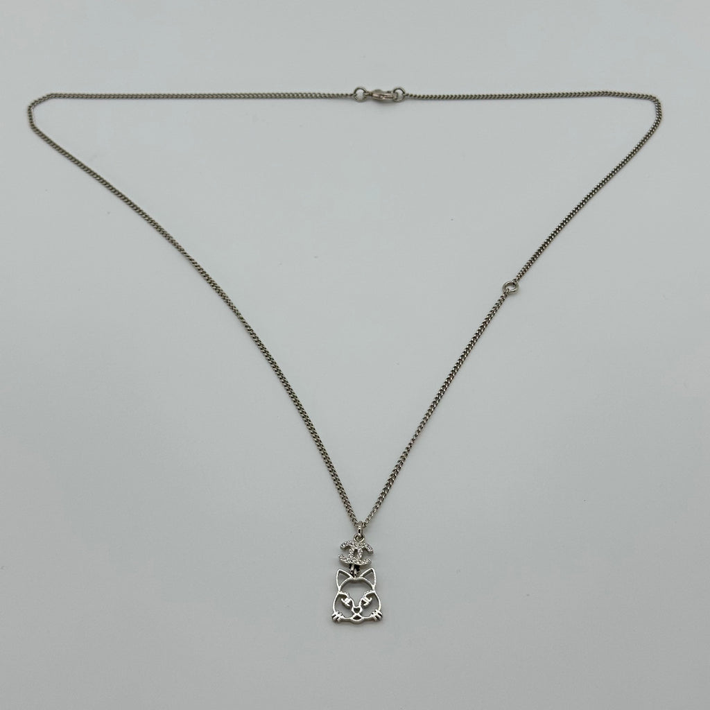Chanel Rhinestone Double CC Cutout Cat Shape Necklace