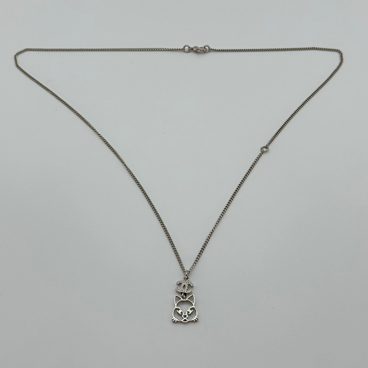 Chanel Rhinestone Double CC Cutout Cat Shape Necklace