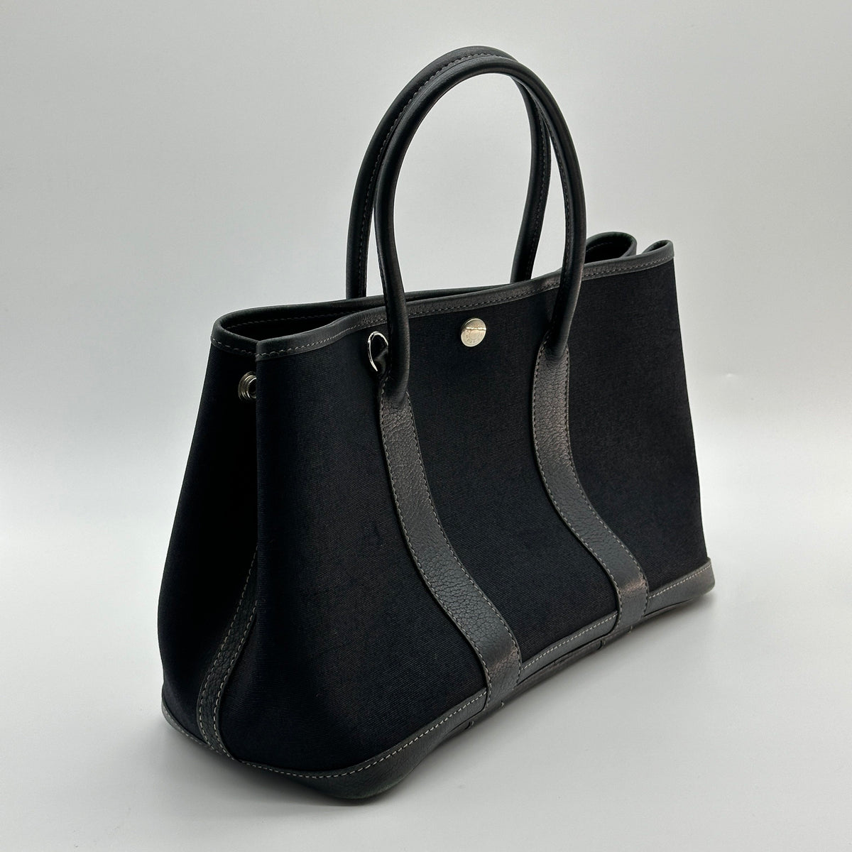 Hermes Garden Party TPM Black Canvas Leather Shoulder Bag