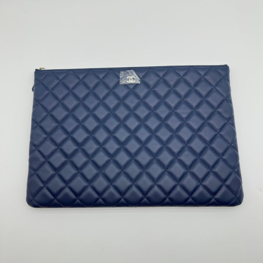Chanel Quilted Lambskin Navy Clutch Bag