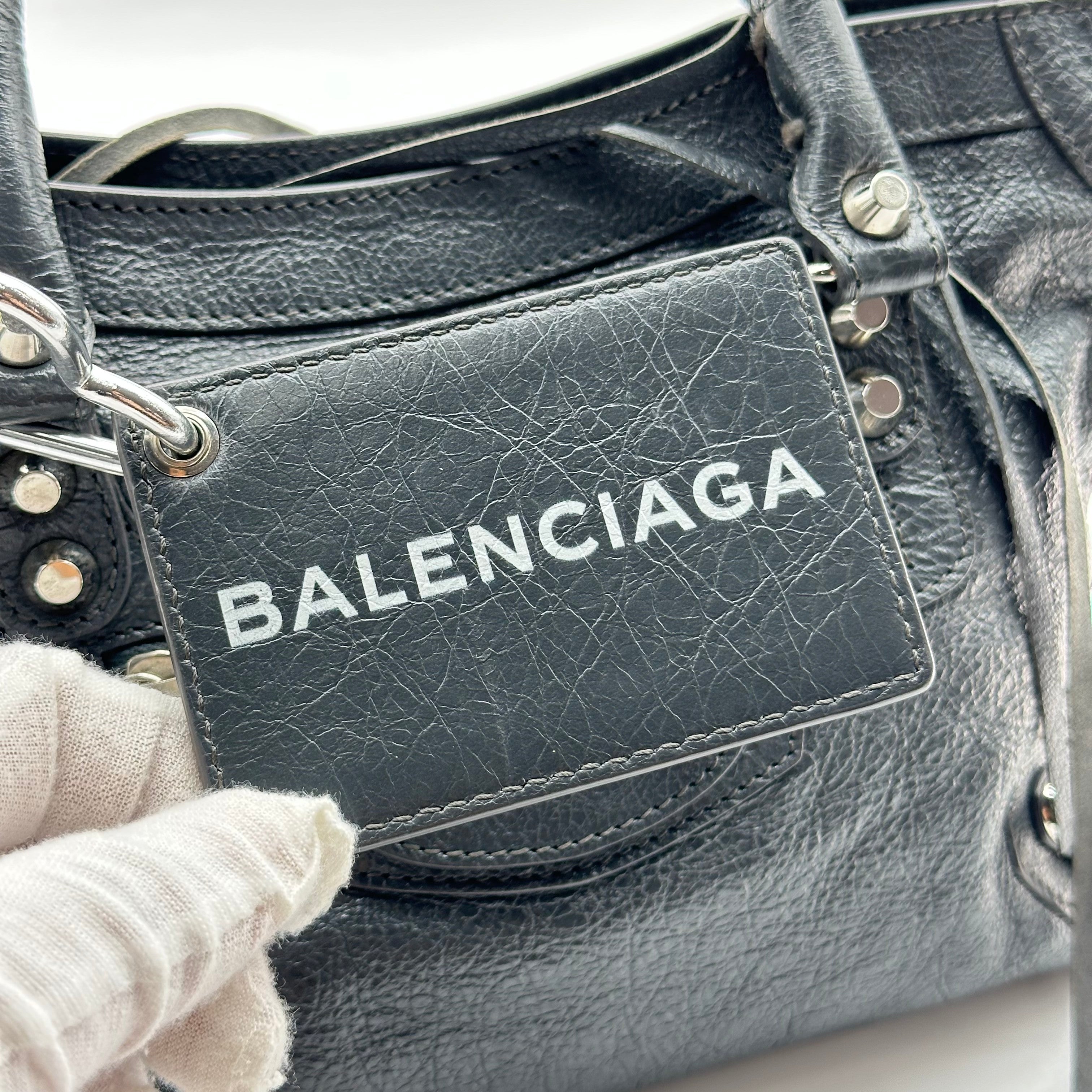 Balenciaga  Calfskin Leather  Silver Motorcycle City Bag