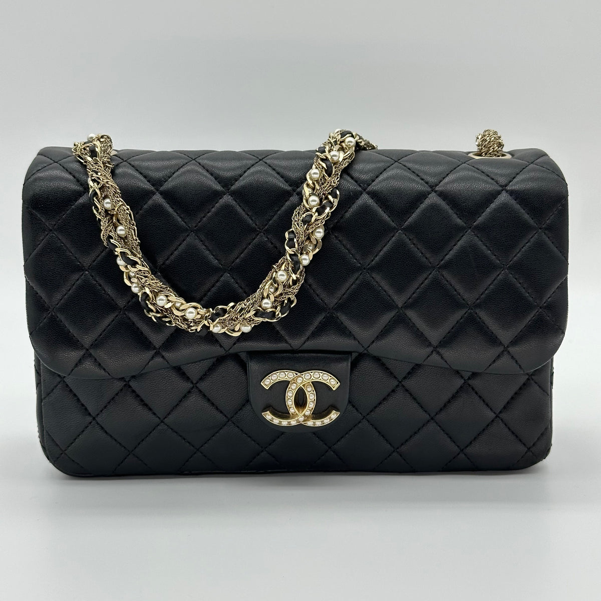 Chanel Westminster Matelasse Lambskin Faux Pearl Chain Shoulder Bag Black Gold Series