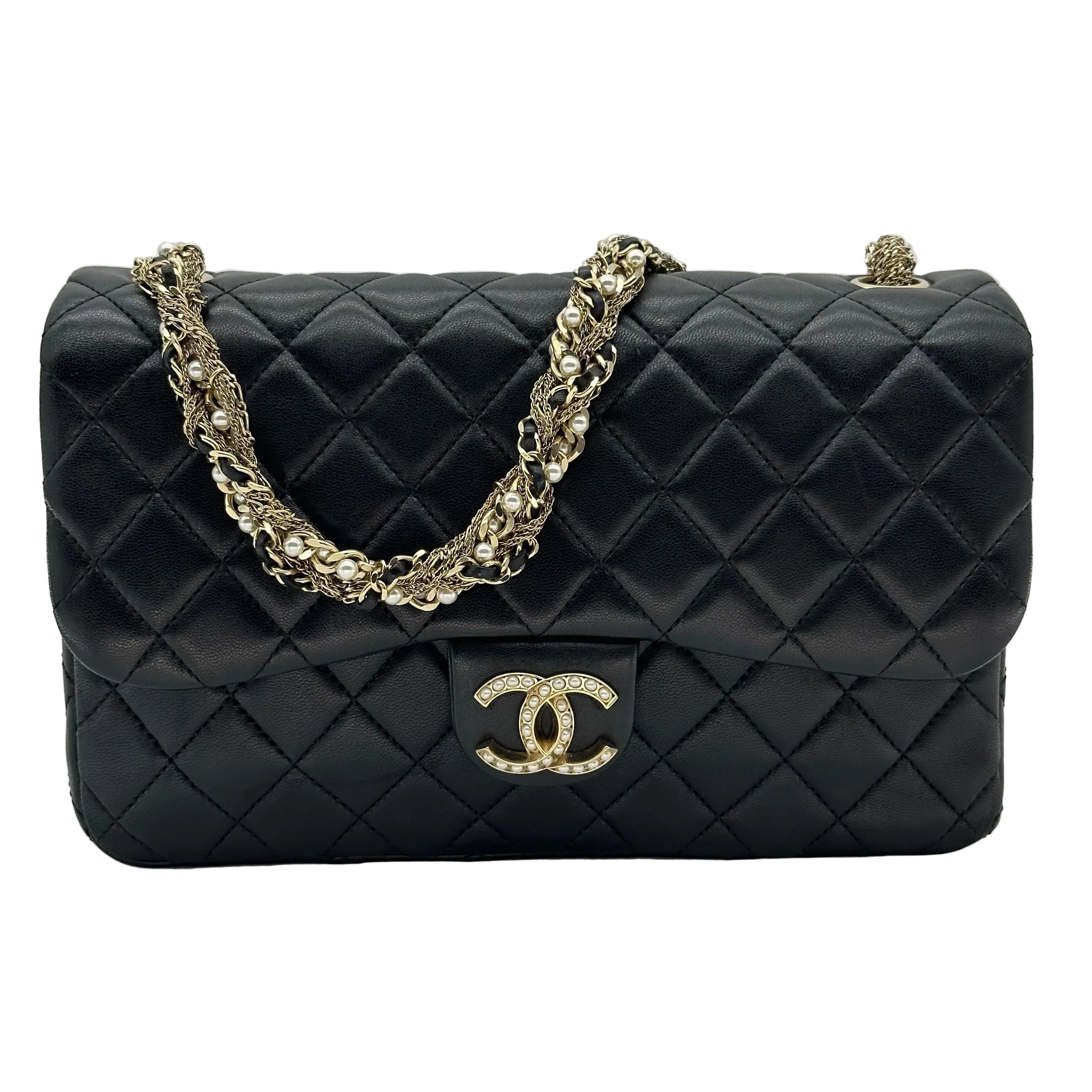 Chanel Westminster Matelasse Lambskin Faux Pearl Chain Shoulder Bag Black Gold Series