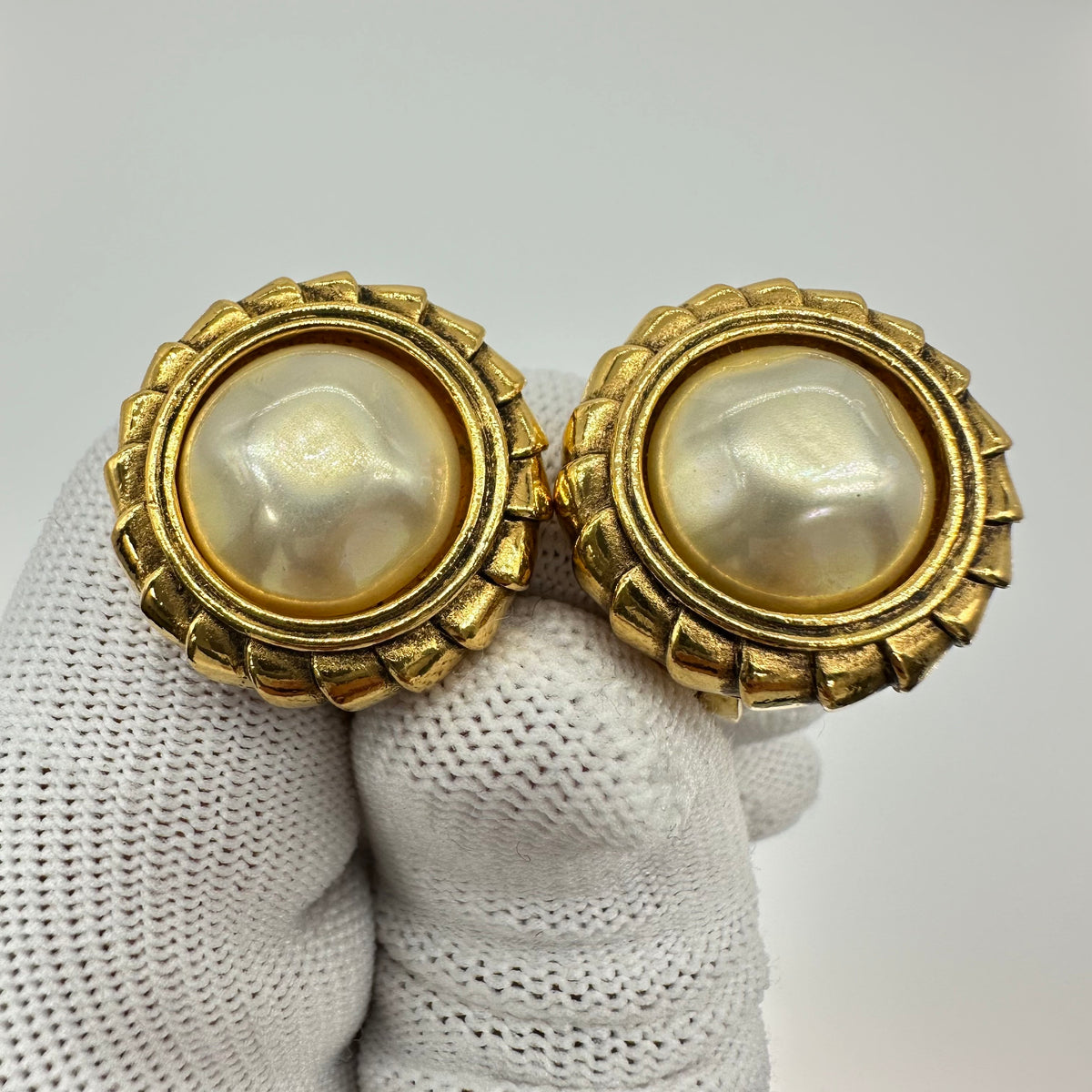 Chanel Pearl Clip On Earrings Ear Cuff Vintage