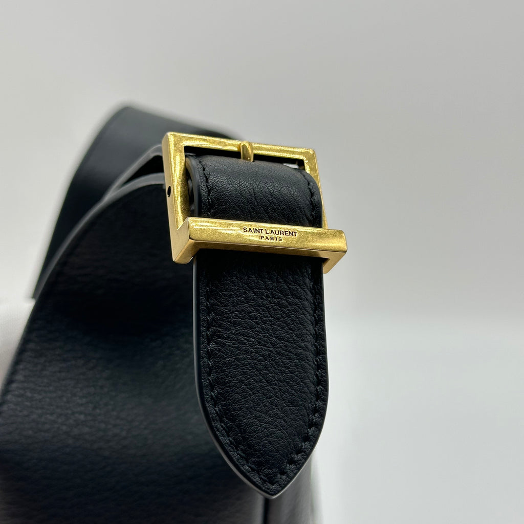 Saint Laurent Le5A7 Black Leather Bucket Hobo Shoulder Tote Bag Small