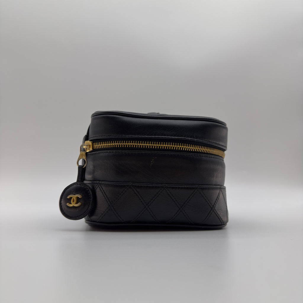 Chanel Quilted Caviar Leather Coco Mark Small Black Vanity Case