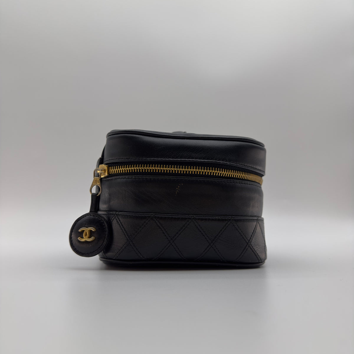 Chanel Quilted Caviar Leather Coco Mark Small Black Vanity Case