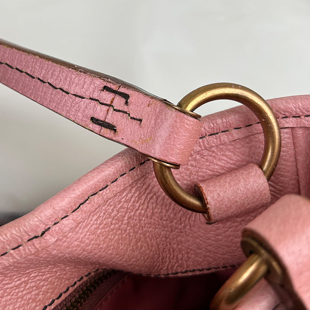 Miu Miu Denim Leather Tote Bag Gold Coin Hardware Pink 2Way Shoulder Handbag Casual Bag