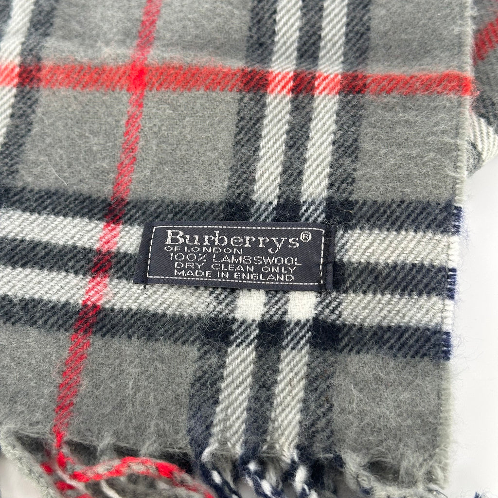 Burberrys lambswool scarf, made in the UK grey