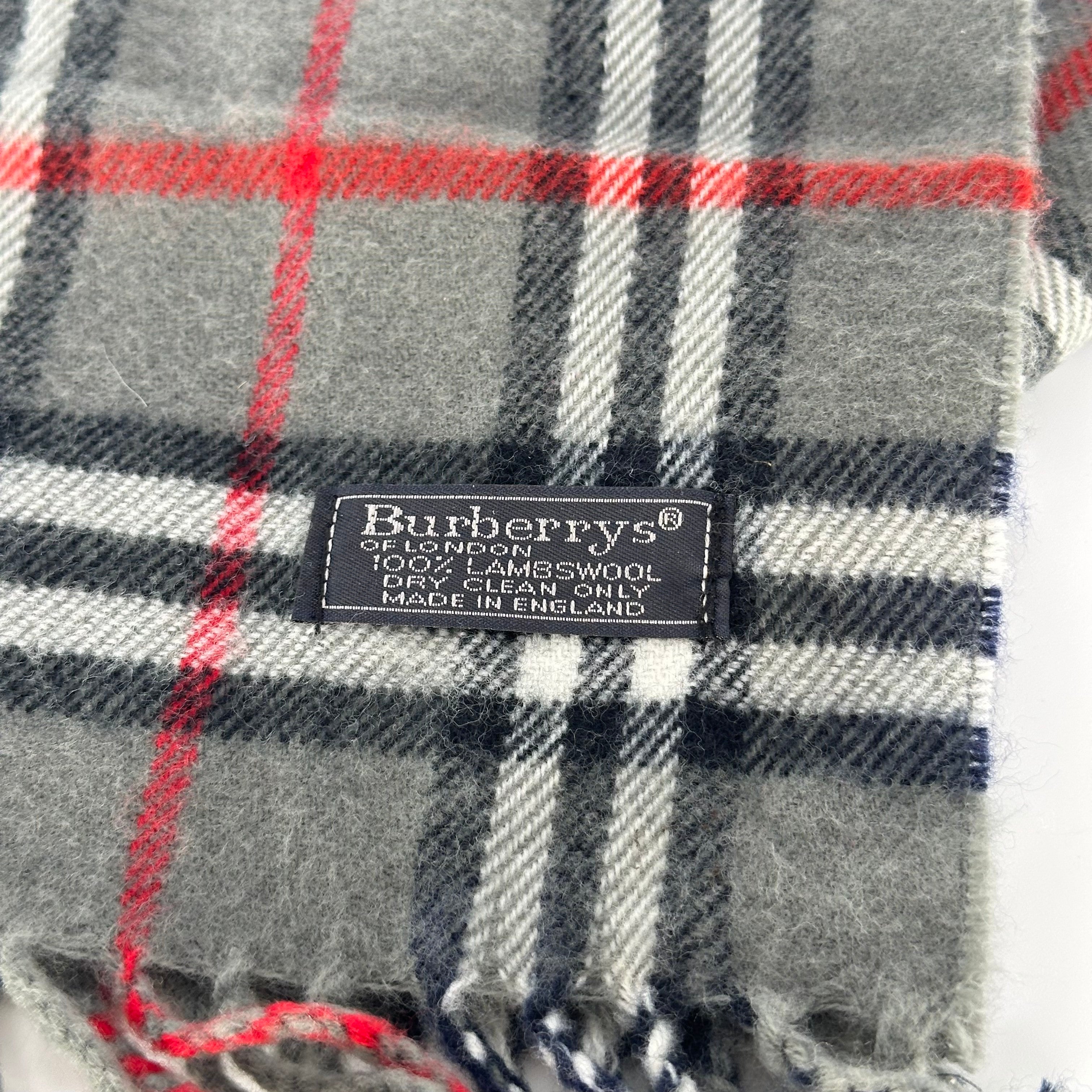 Burberrys lambswool scarf, made in the UK grey