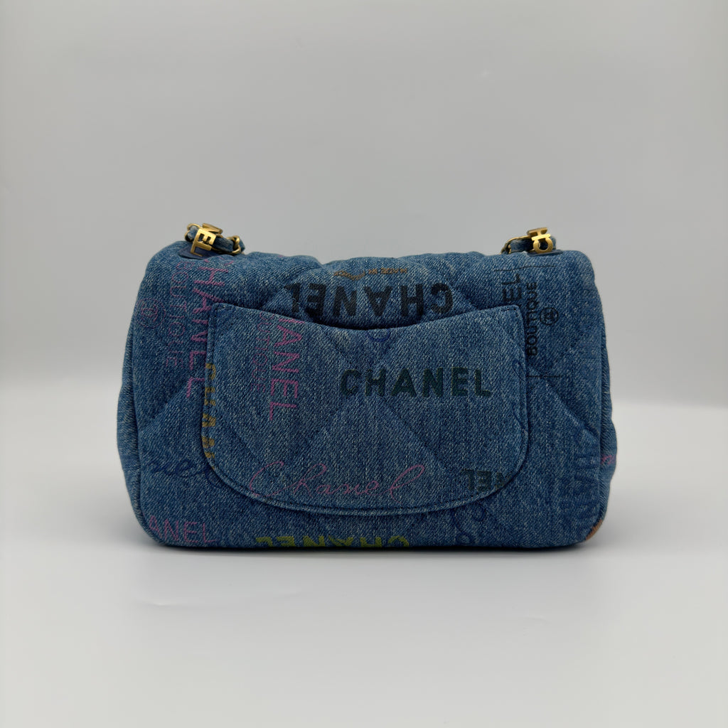 Chanel Matelasse Denim Chain Shoulder Bag Blue Gold Metal Fittings IC Chip