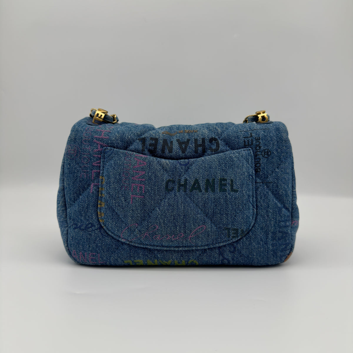 Chanel Matelasse Denim Chain Shoulder Bag Blue Gold Metal Fittings IC Chip
