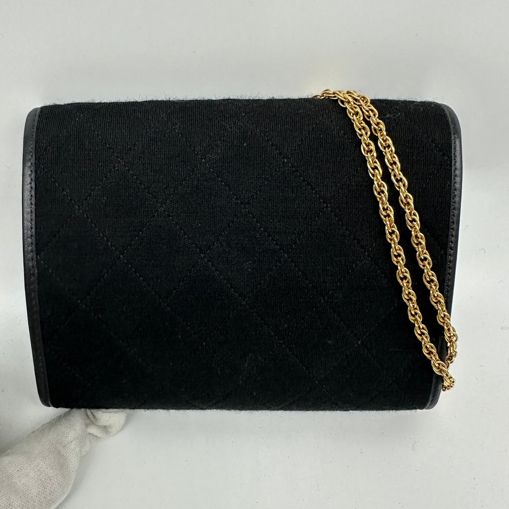 Chanel Coco Mark Black Fabric Chain Shoulder Bag