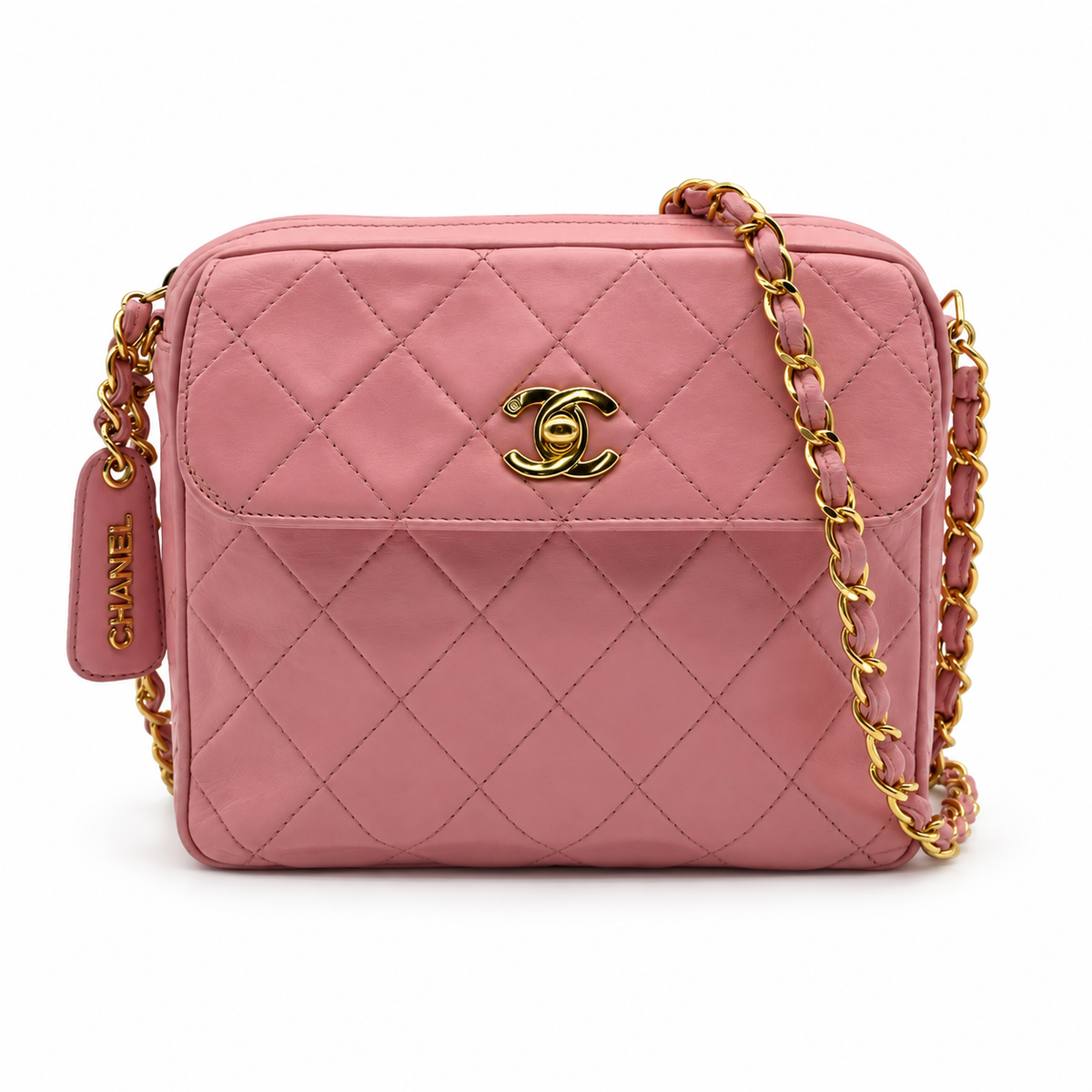 Chanel Vintage Matelasse Leather Pink Gold Chain Shoulder Bag
