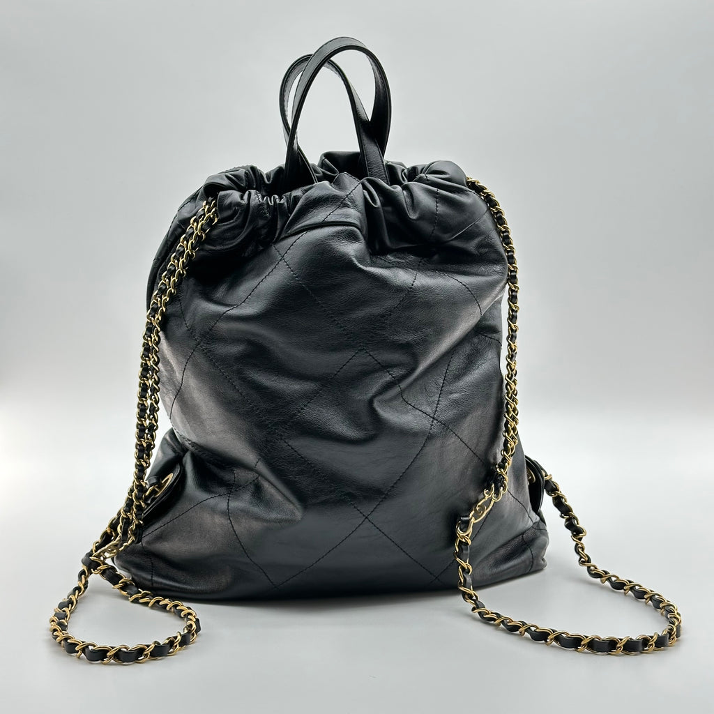 CHANEL 22 Backpack Black Calfskin Gold Hardware small