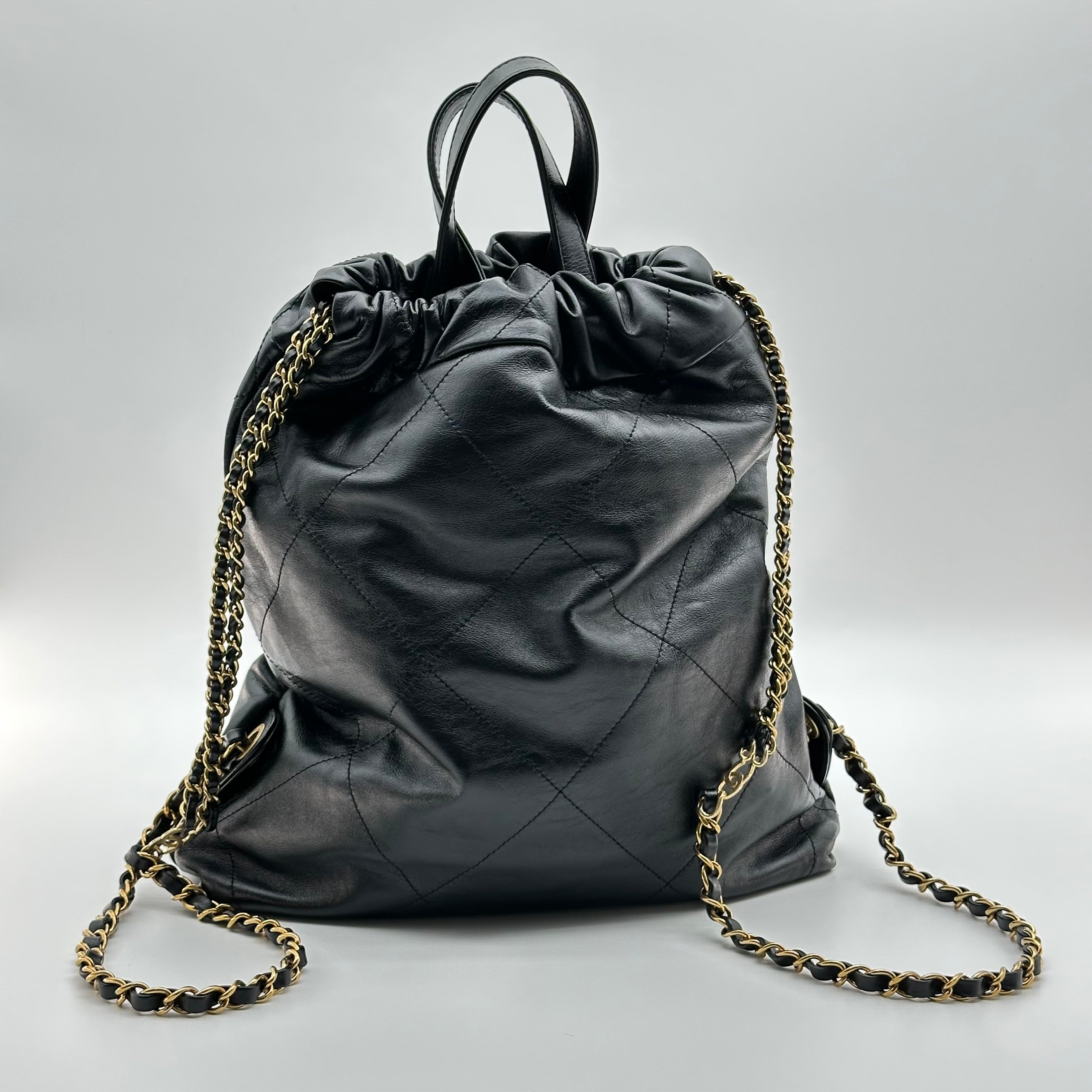 CHANEL 22 Backpack Black Calfskin Gold Hardware small