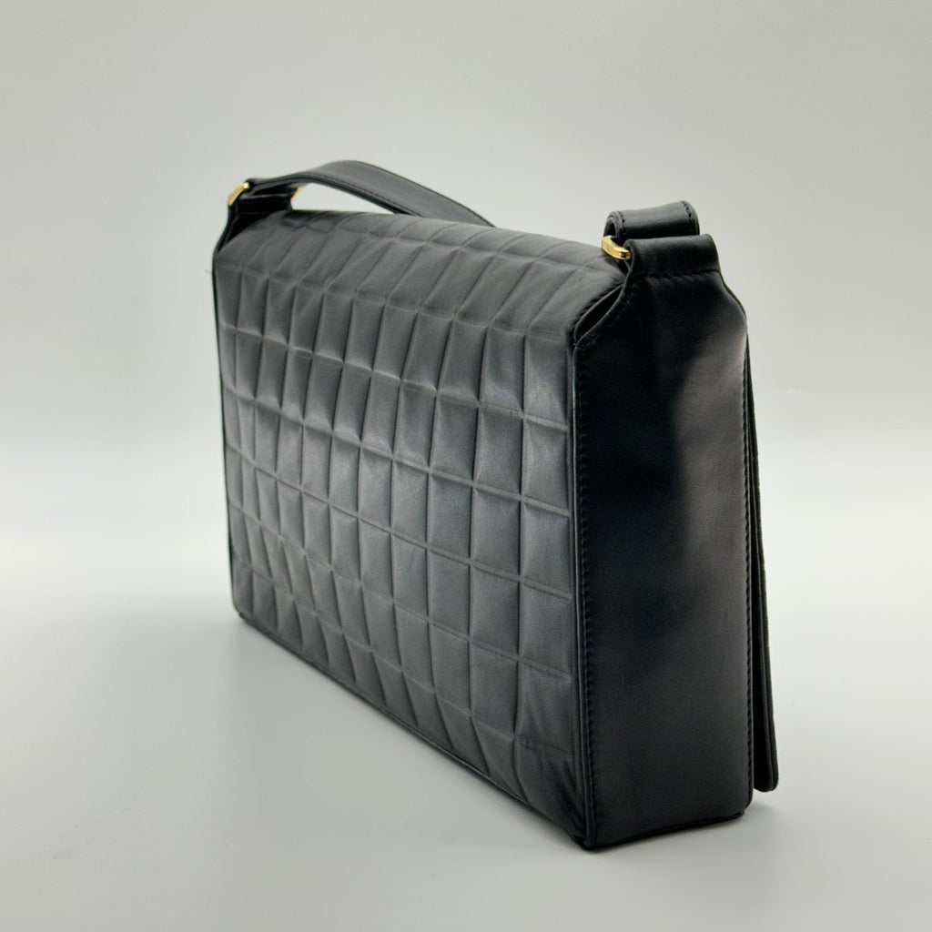 Chanel Choco Bar Quilted Black Leather Shoulder Bag