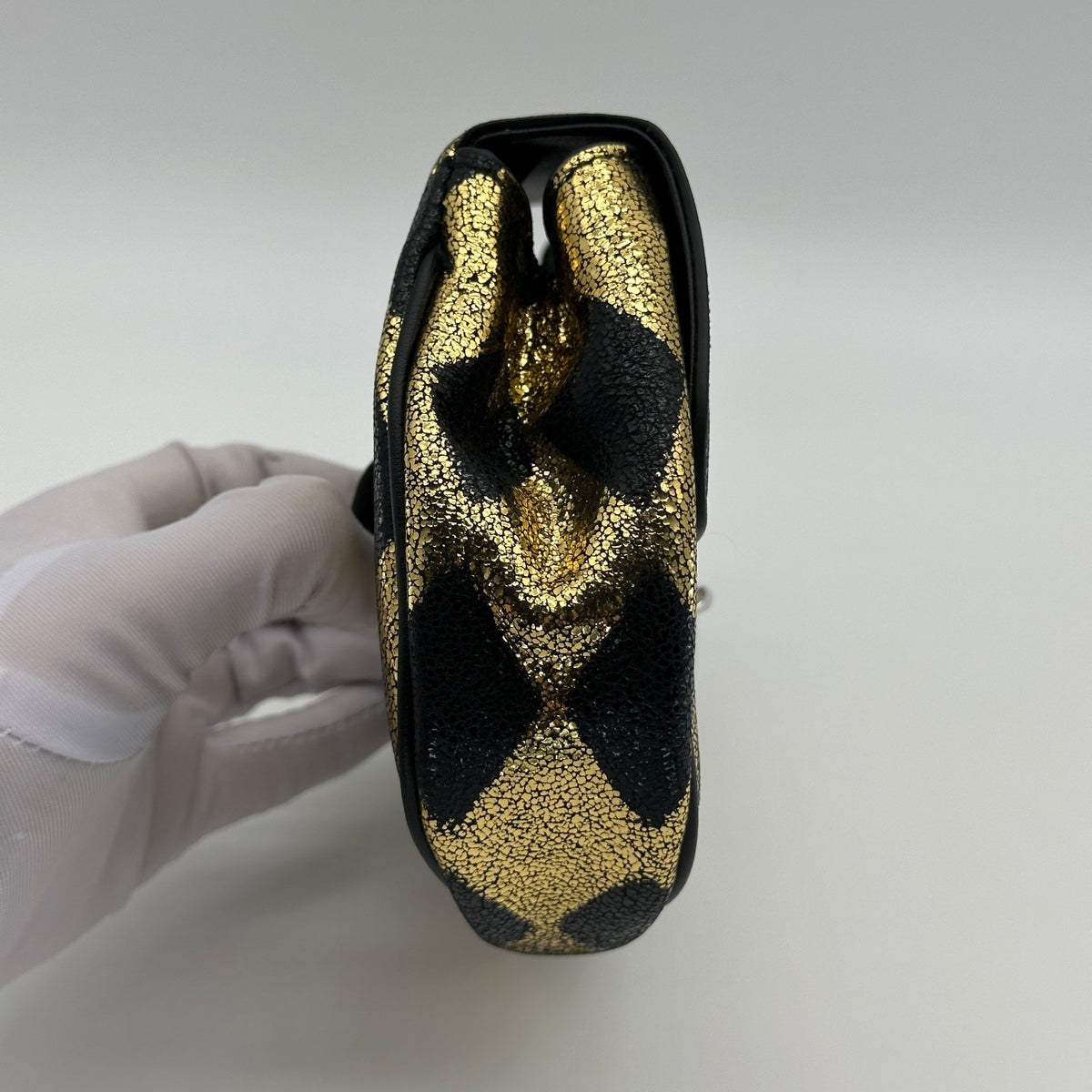 Gucci Metallic Diamond Calfskin Black Gold Belt Bag
