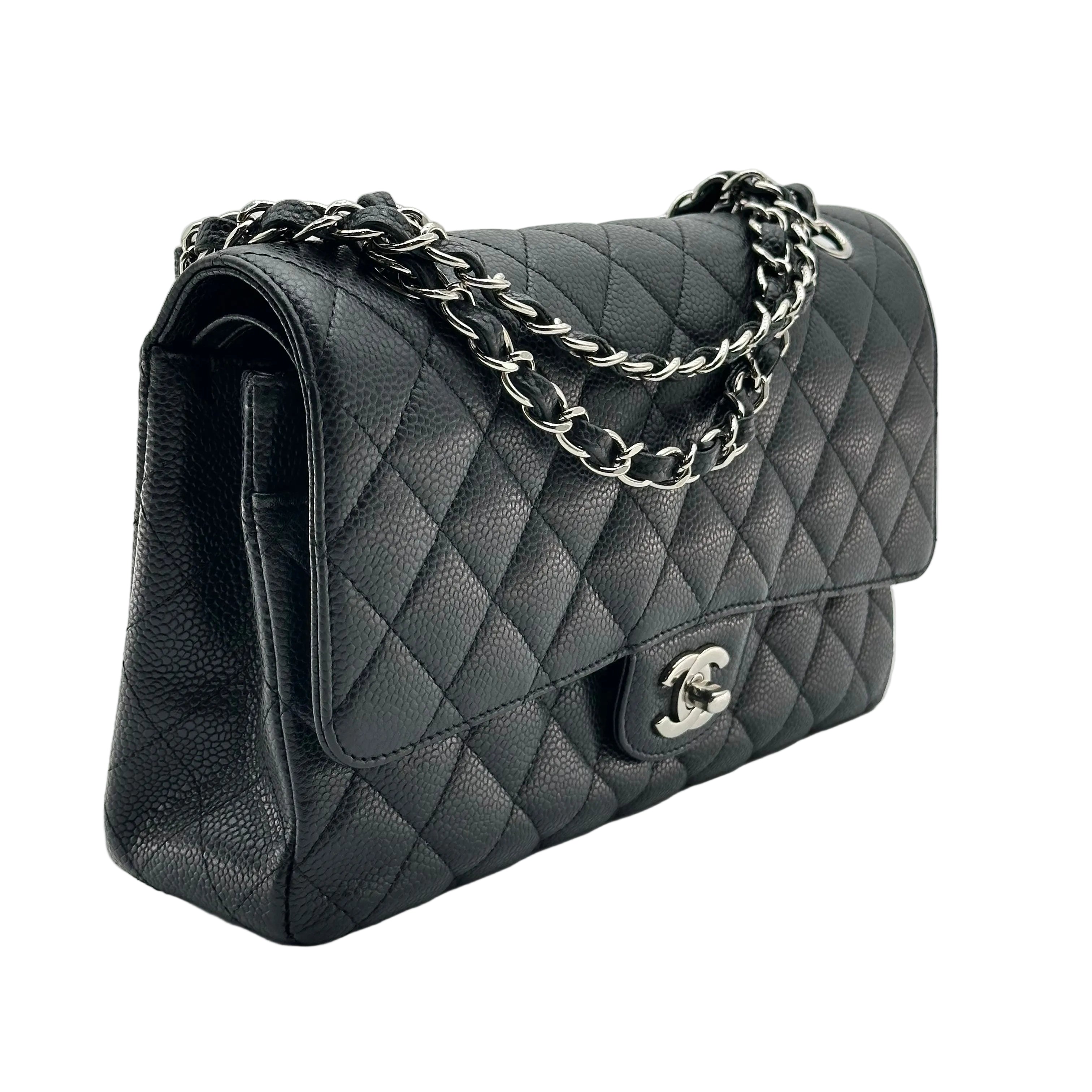 Chanel Black Caviar Medium Classic Double Flap Bag SV
