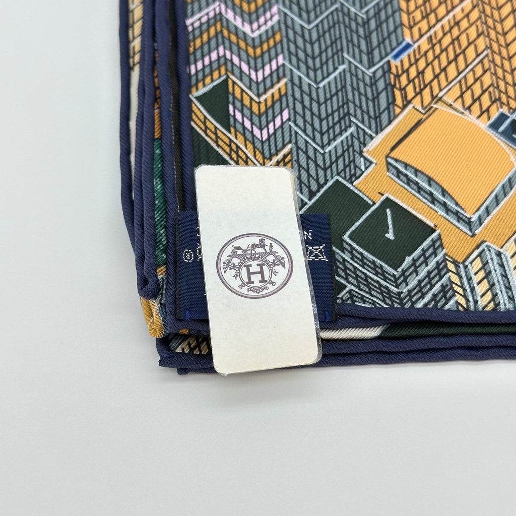 Hermès Carré 90 Pantin City Silk Scarf Navy