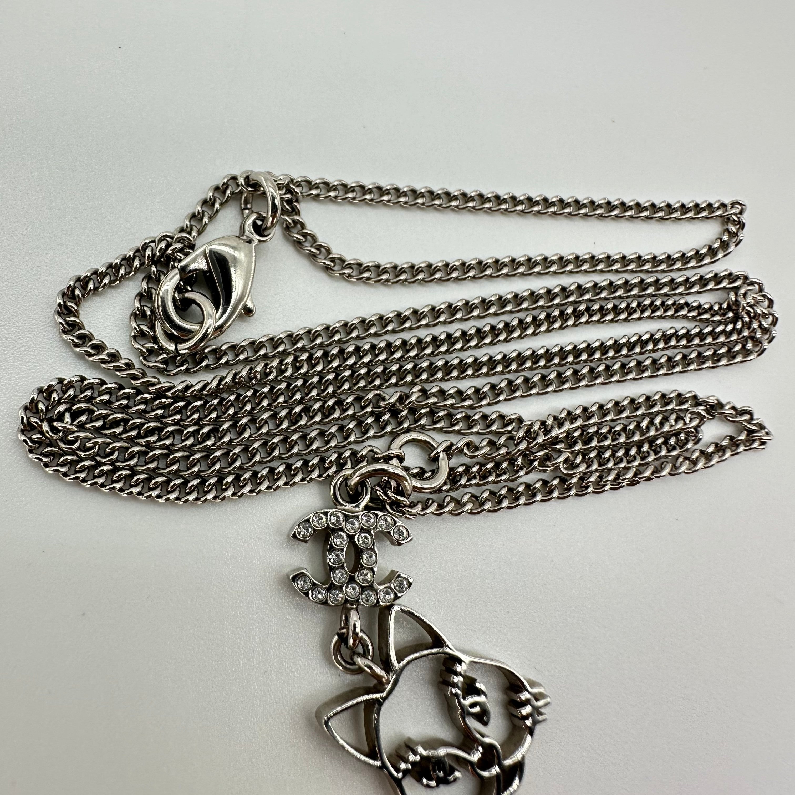 Chanel Rhinestone Double CC Cutout Cat Shape Necklace