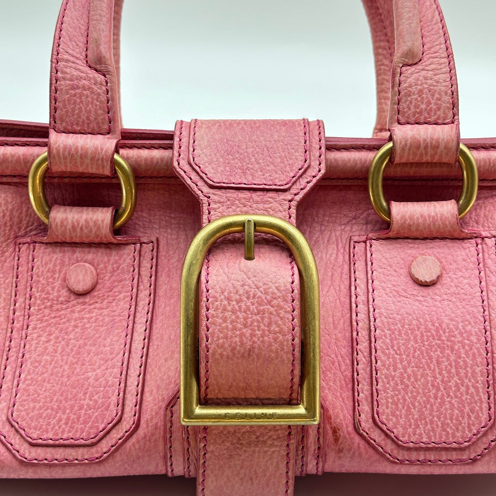 Celine Grained Leather Buckle Detail Pink Handbag