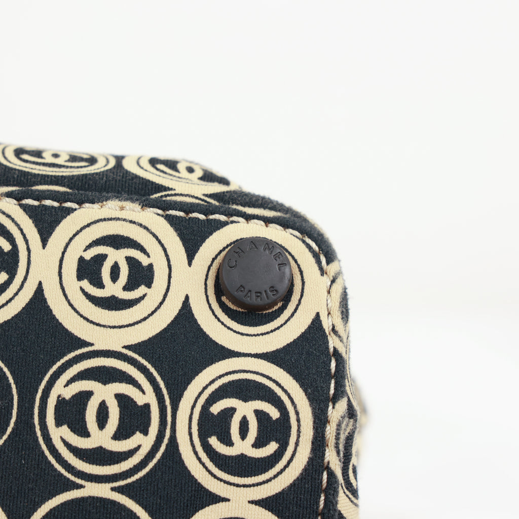 Chanel Coco Mark handbag Jersey Calfskin Printed Large Frame Handle Bag Beige Black 8 series