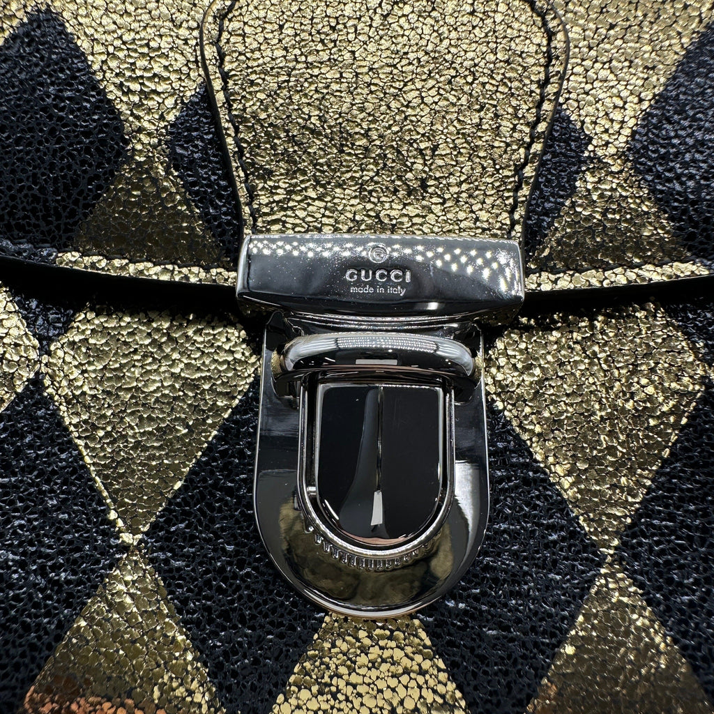 Gucci Metallic Diamond Calfskin Black Gold Belt Bag