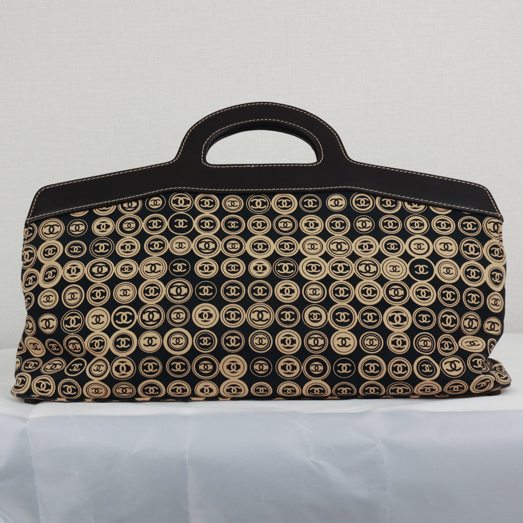 Chanel Coco Mark handbag Jersey Calfskin Printed Large Frame Handle Bag Beige Black 8 series
