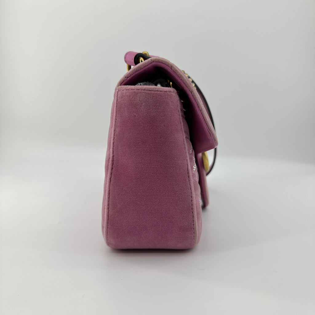 Gucci GG Marmont Velvet Crystal Shoulder Bag Pink 443497