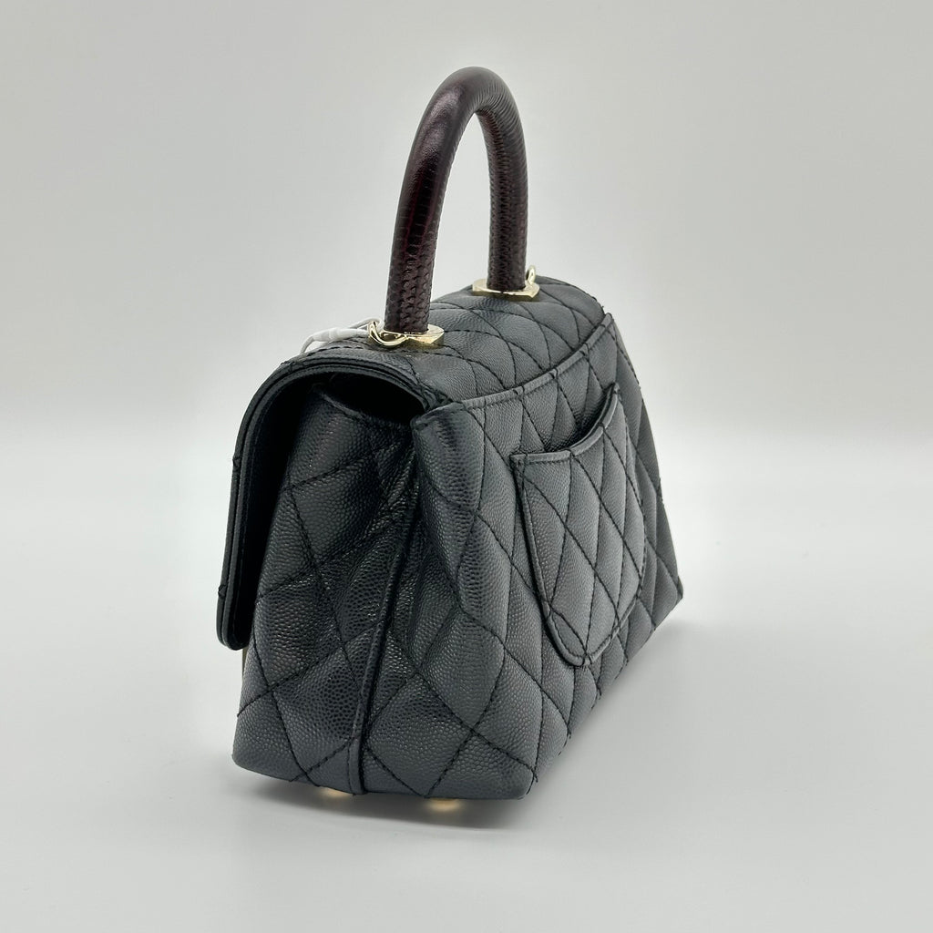 CHANEL Matelassé Coco Handle XXS Caviar Skin Black GD Hardware Handbag
