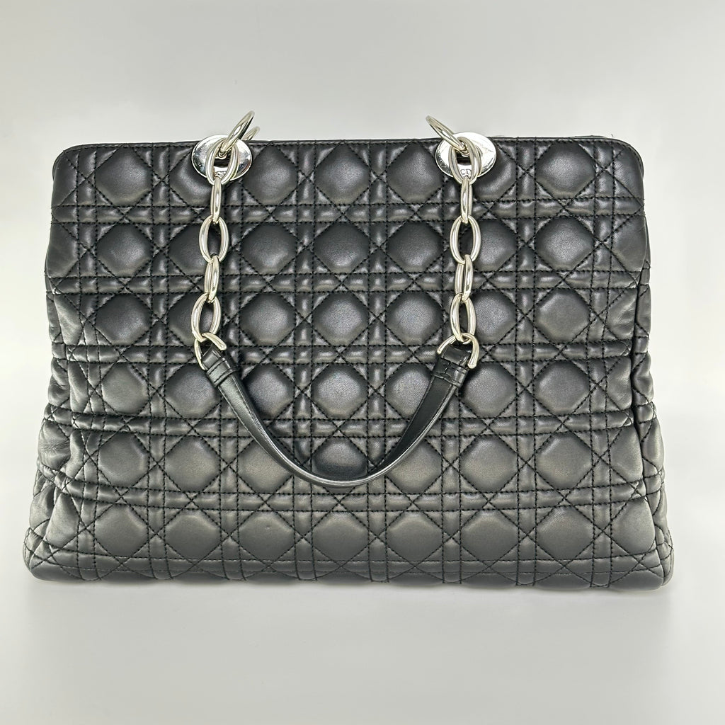 Christian Dior Lambskin Cannage Medium Dior Soft Shopping Tote Black