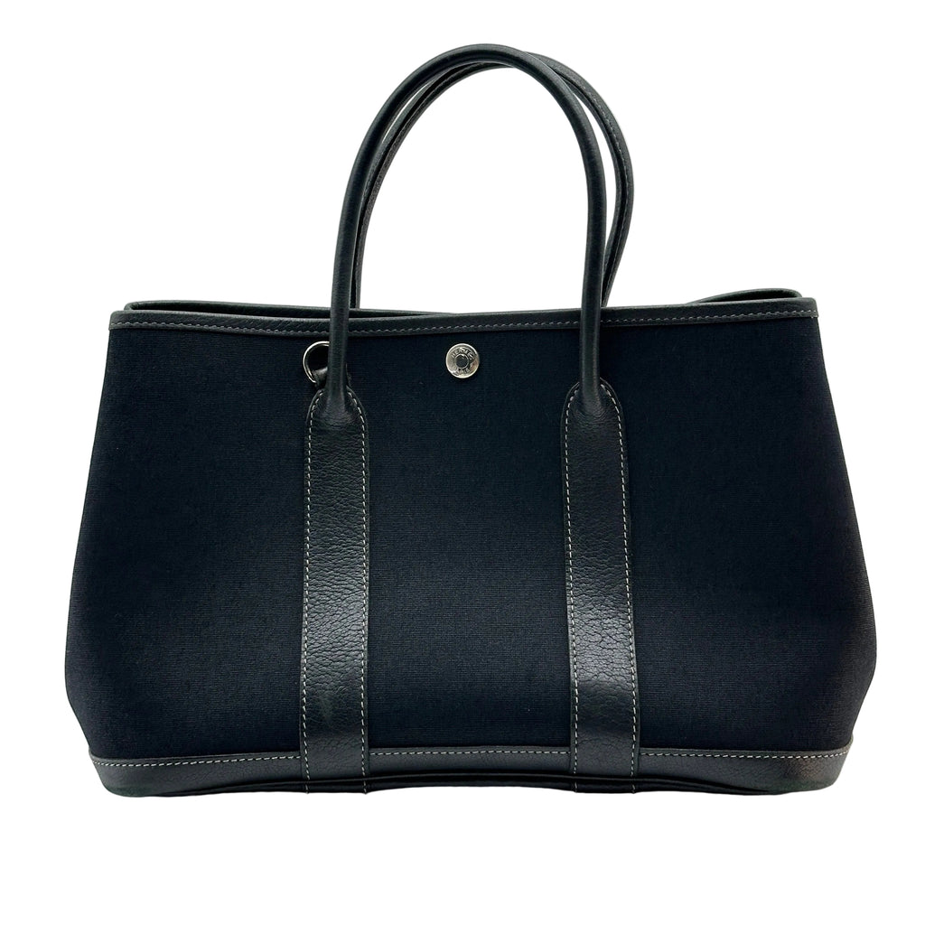 Hermes Garden Party TPM Black Canvas Leather Shoulder Bag