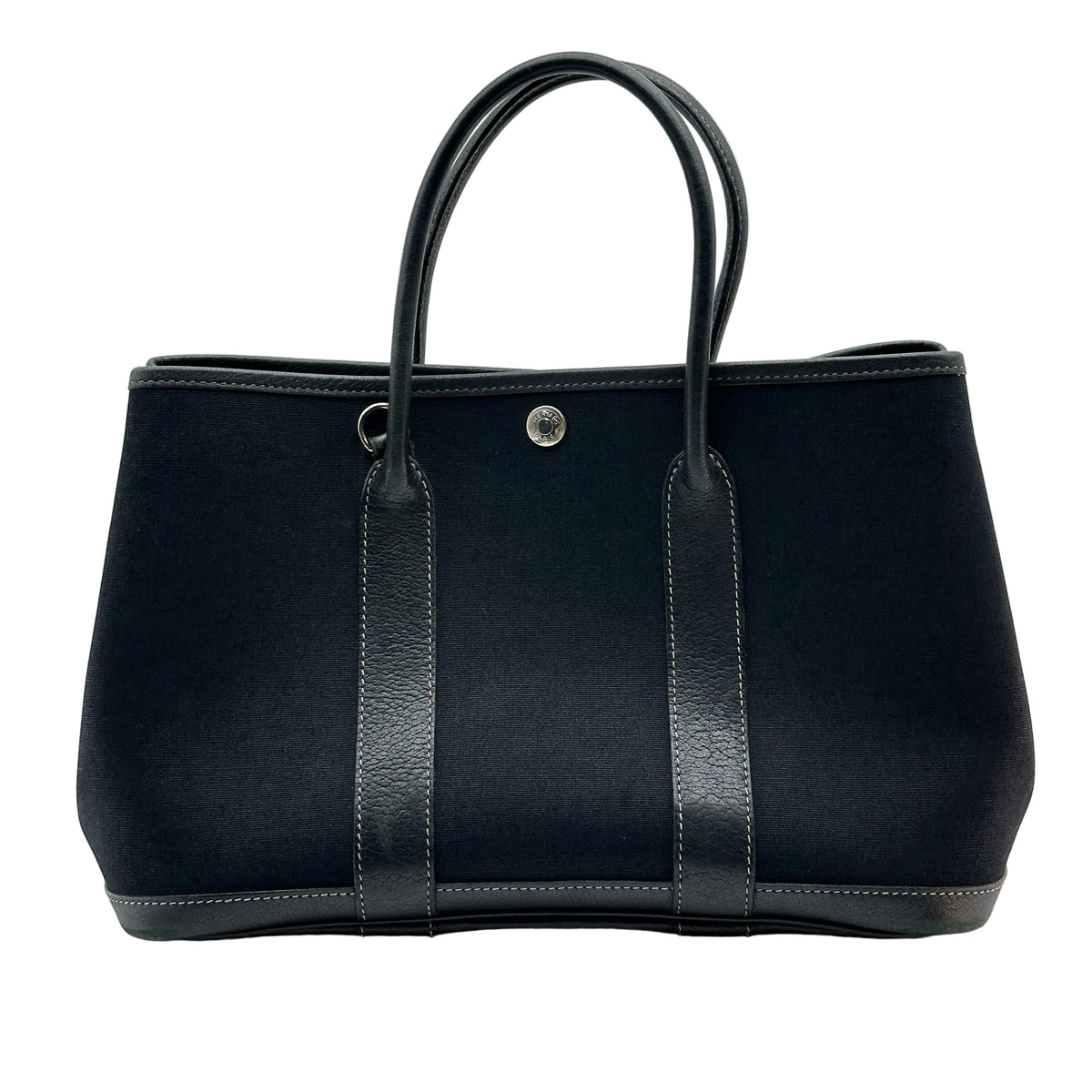Hermes Garden Party TPM Black Canvas Leather Shoulder Bag