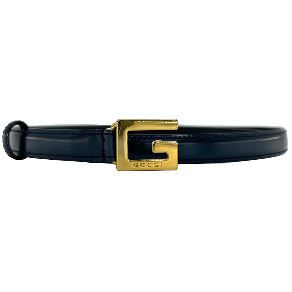 Cinturón de cuero con logo G cuadrado Gucci Cinturón clásico con hebilla dorada Talla 75