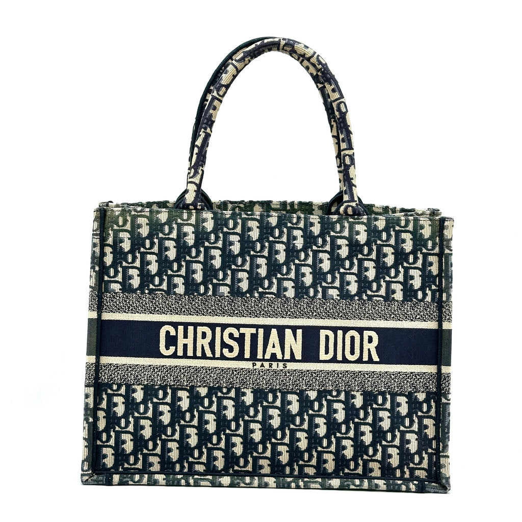 Dior Oblique Canvas Book Tote Medium Navy Tote Bag