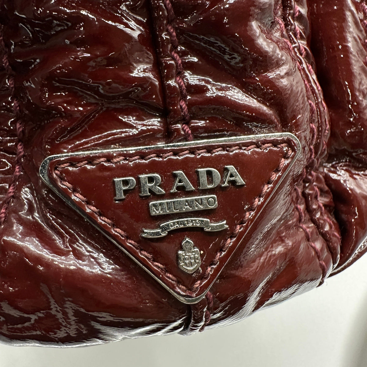 Prada Patent Leather Mini Burgundy Boston Bag