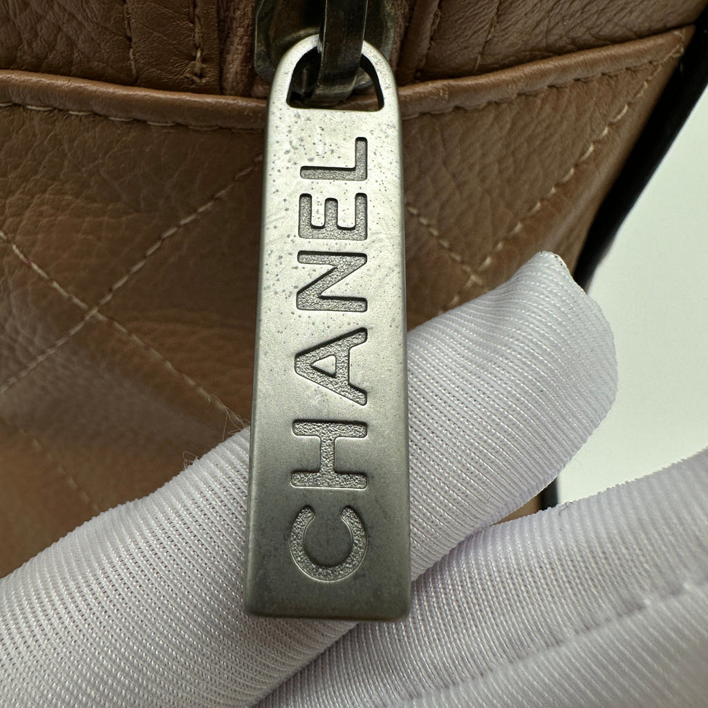Chanel Quilted Caviar Leather Logo Embossed Brown Boston Bag
