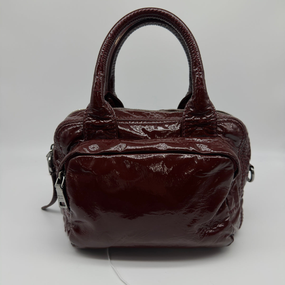 Prada Patent Leather Mini Burgundy Boston Bag